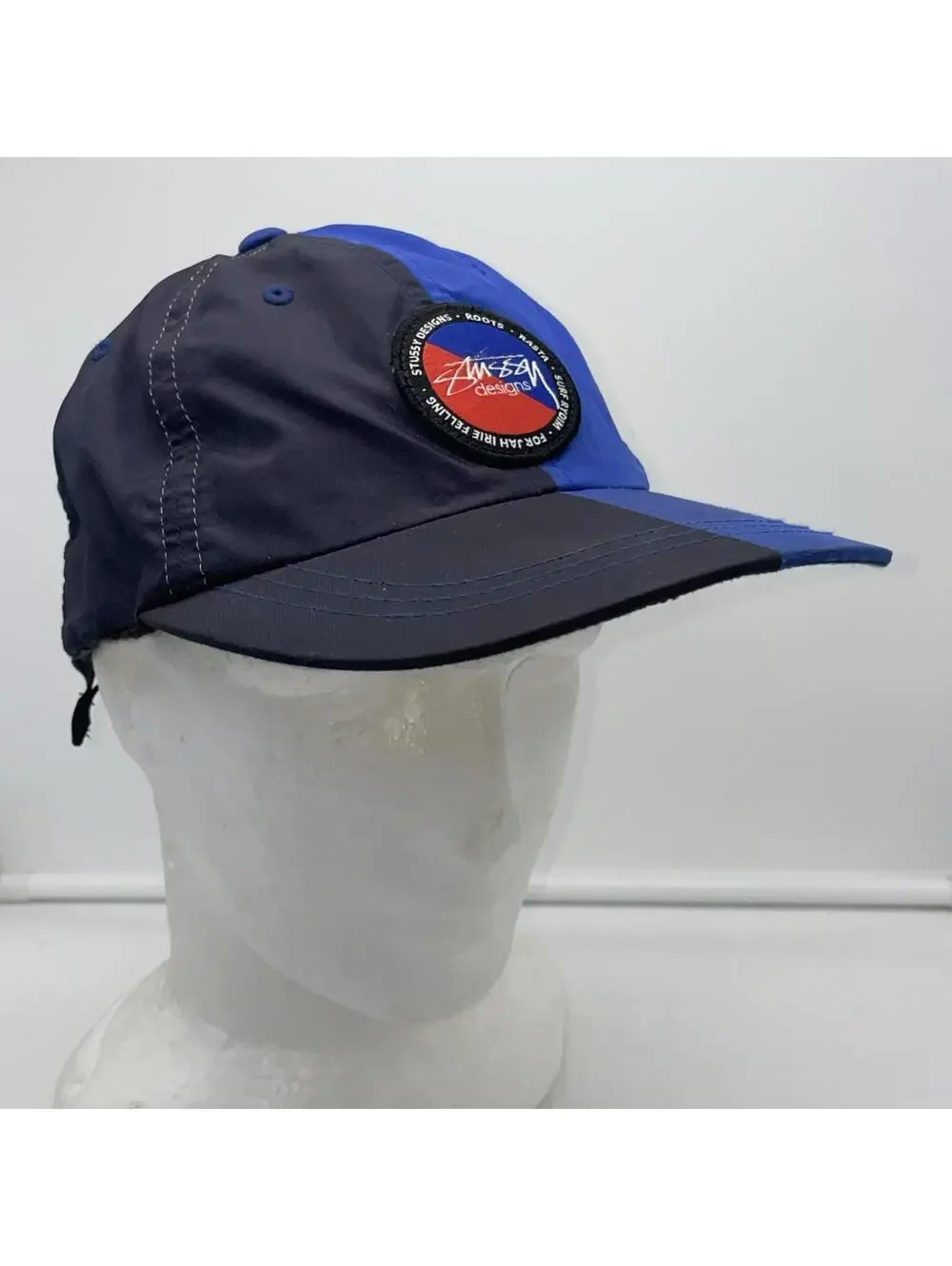STUSSY Designs Two-Tone Black/Blue Hat Polyester Cap Black Buckle RARE!